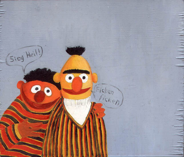 Ernie und Bert traun sich was, Öl auf Holz, 2000